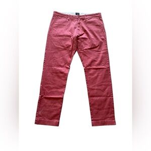 J Crew Mens Bleecker Chino Pants Size 34/30 Red Salmon Cotton Stretch Flat Front